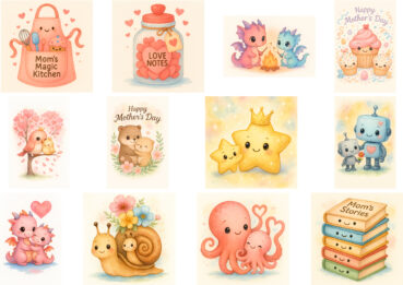 Kawaii Muttertag + andere Feierlichkeiten: 52 Dekorationen & Requisiten Clipart-Set – Bild 3
