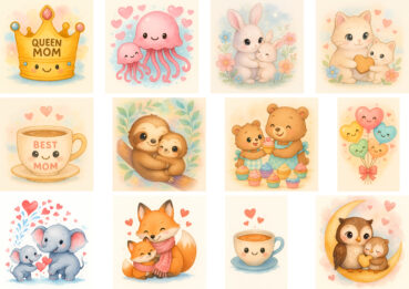 Kawaii Muttertag + andere Feierlichkeiten: 52 Dekorationen & Requisiten Clipart-Set – Bild 4
