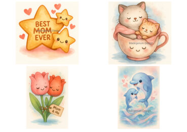 Kawaii Muttertag + andere Feierlichkeiten: 52 Dekorationen & Requisiten Clipart-Set – Bild 6